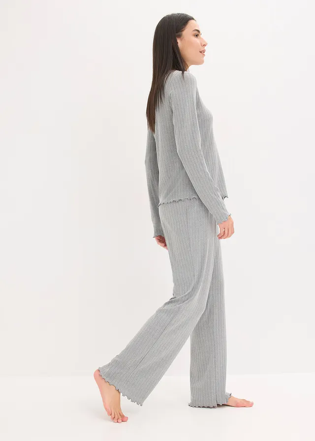 Tenue d’intérieur en jersey pointelle, Couleur: gris chiné