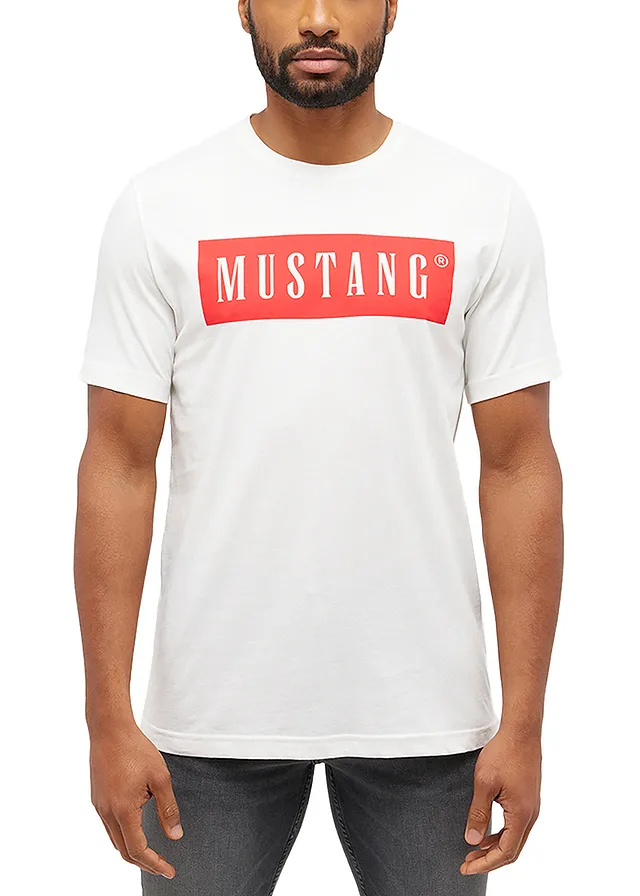 Tričko Mustang Austin z čistej bavlny, farba: biela potlačená
