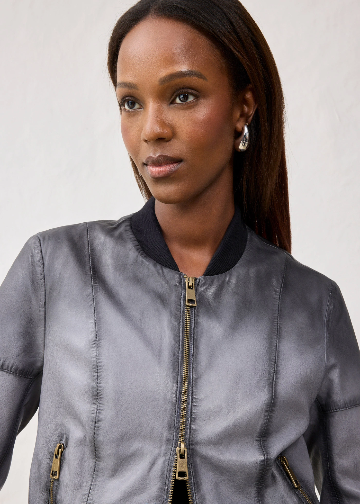 Kožená bunda z jehněčí kůže nappa • šedo-černá • bonprix obchod