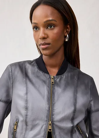 Kožená bunda z jehněčí kůže nappa • šedo-černá • bonprix obchod