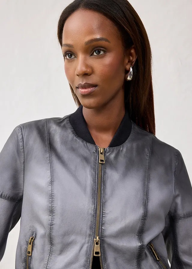 Veste en cuir nappa d’agneau • gris-noir • product-page.page-title-suffix