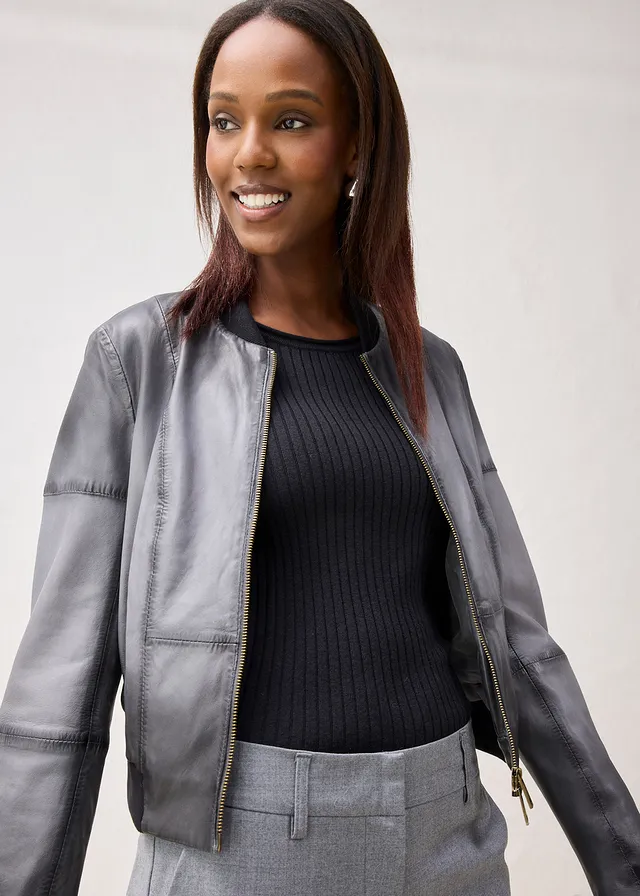 Veste en cuir nappa d’agneau • gris-noir • product-page.page-title-suffix