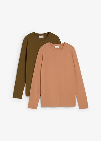 Koszulka z długim rękawem slim fit, z czystej bawełny organicznej (2 szt.)