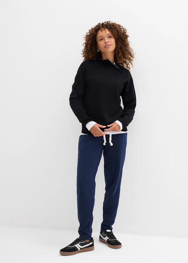 Pantalon en molleton, taille élastiquée, Couleur: bleu foncé