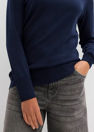 Rolákový svetr z jemné pleteniny • tmavě modrá • bonprix obchod