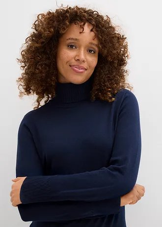 Rolákový svetr z jemné pleteniny • tmavě modrá • bonprix obchod