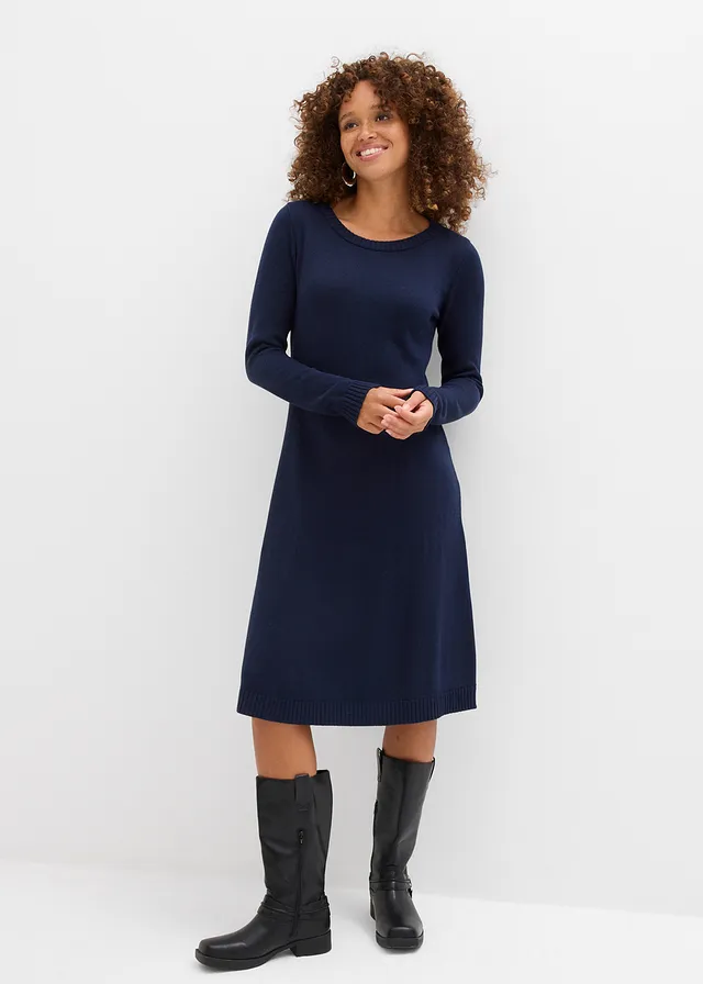 Wijd gebreide jurk, Kleur: donkerblauw