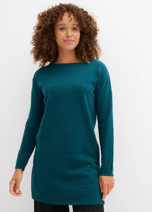 Pull long en coton recyclé majoritaire, Couleur: vert