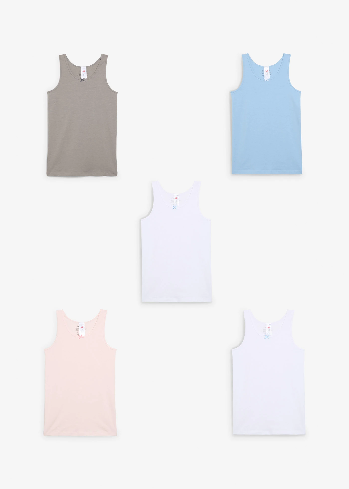 Spodní košilka z měkké bavlny, se saténovou mašličkou (5ks v balení) • světle růžovo-světle modro-šedo-bílá • bonprix obchod