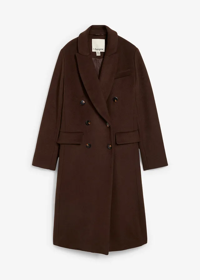Lange blazerjas met wol, Kleur: donkerbruin