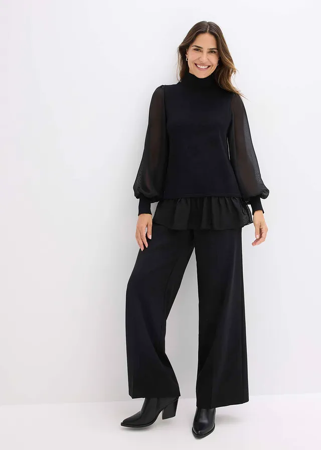 Fijngebreide trui met blouse-inzet • zwart • product-page.page-title-suffix