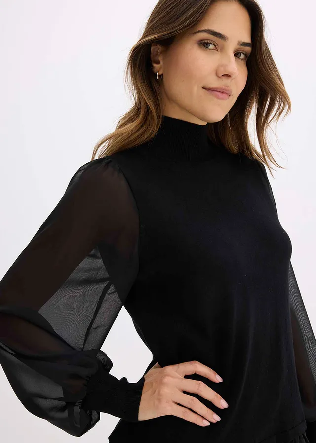 Pull en fine maille avec empiècement blouse • noir • product-page.page-title-suffix