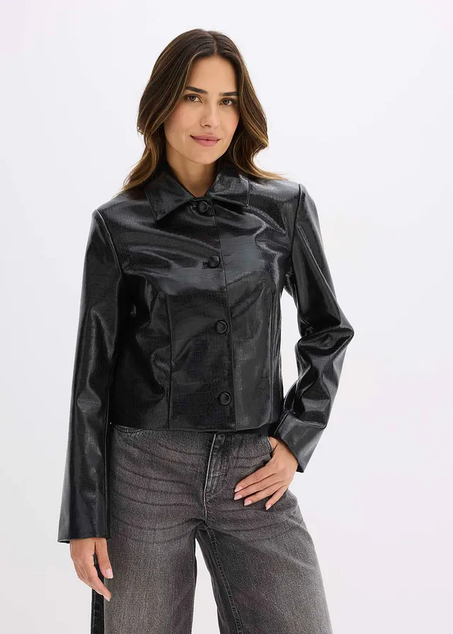 Veste enduite raccourcie à effet croco brillant • noir • product-page.page-title-suffix