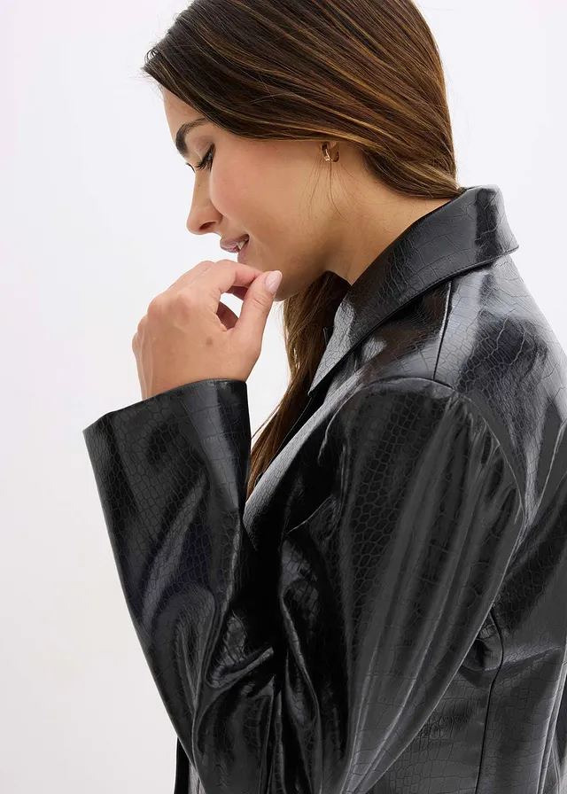 Veste enduite raccourcie à effet croco brillant • noir • product-page.page-title-suffix