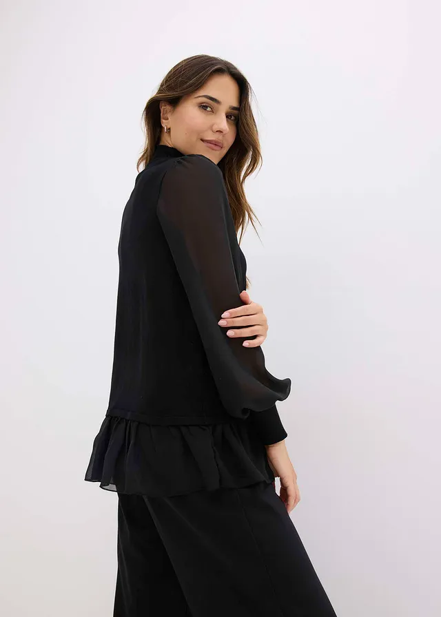 Fijngebreide trui met blouse-inzet • zwart • product-page.page-title-suffix