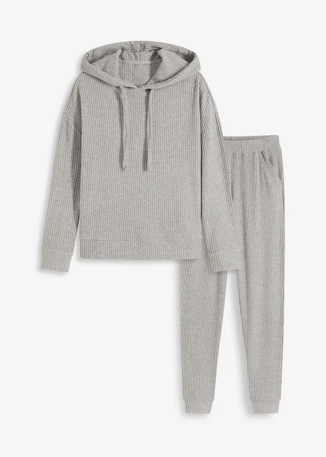 Costum de casă loungewear din material ripsat moale, oversize