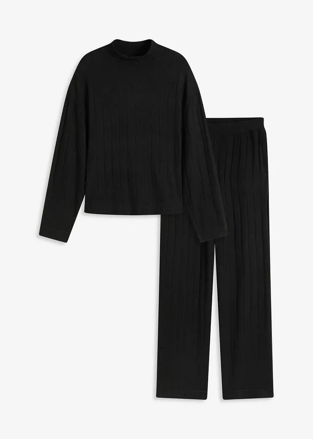 Costum de casă loungewear din material ripsat moale, oversized