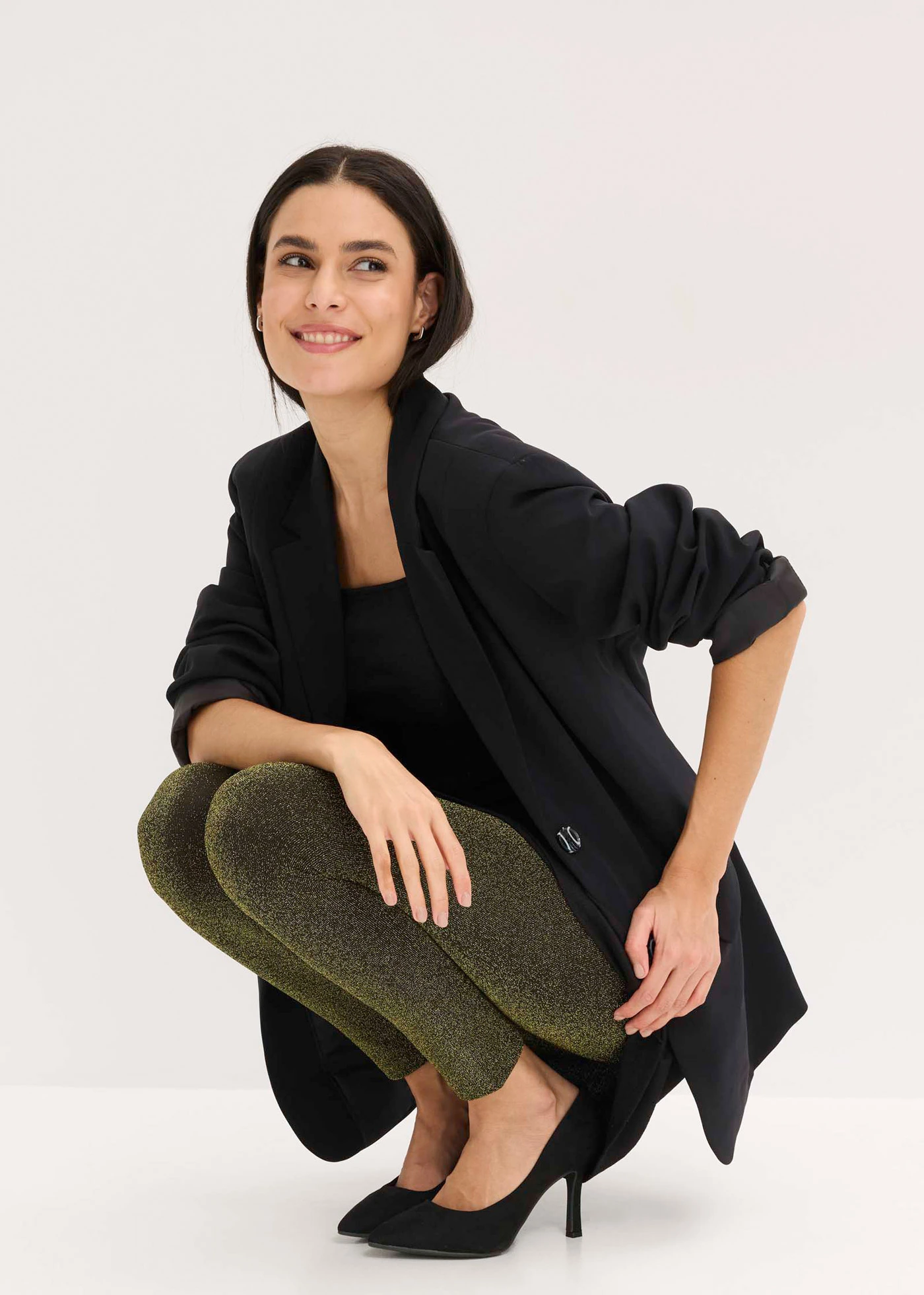 Termo punčochové legíny ze třpytivé příze • černo-zlatá • bonprix obchod