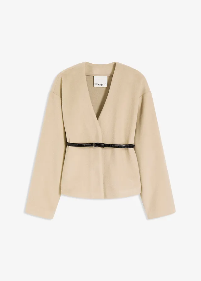 Sacou oversize cu curea, model fără căptușeală, cu aspect de lână