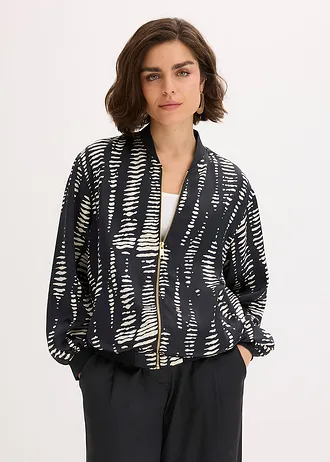 Blouson en satin fluide • noir-sable imprimé • Boutique bonprix