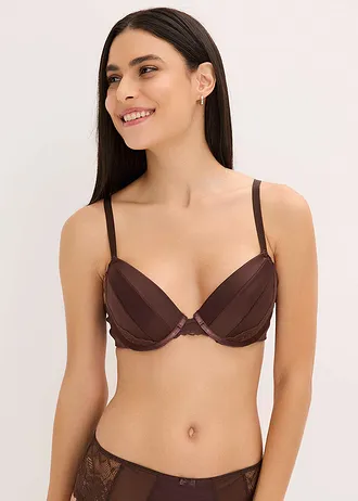 Voorgevormde bh met glanseffect, Kleur: donkerbruin