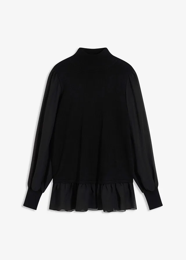 Fijngebreide trui met blouse-inzet