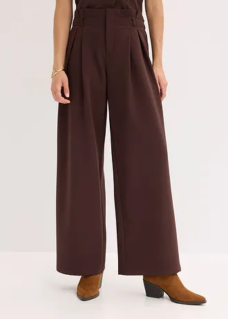 Pantalon à pinces avec taille élastiquée, Couleur: marron foncé