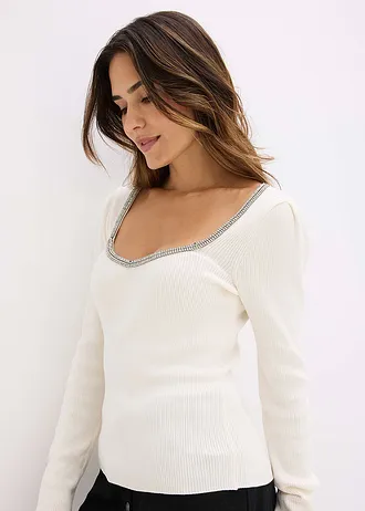 Svetr z jemného úpletu, s ozdobným detailem • přírodní bílá • bonprix obchod
