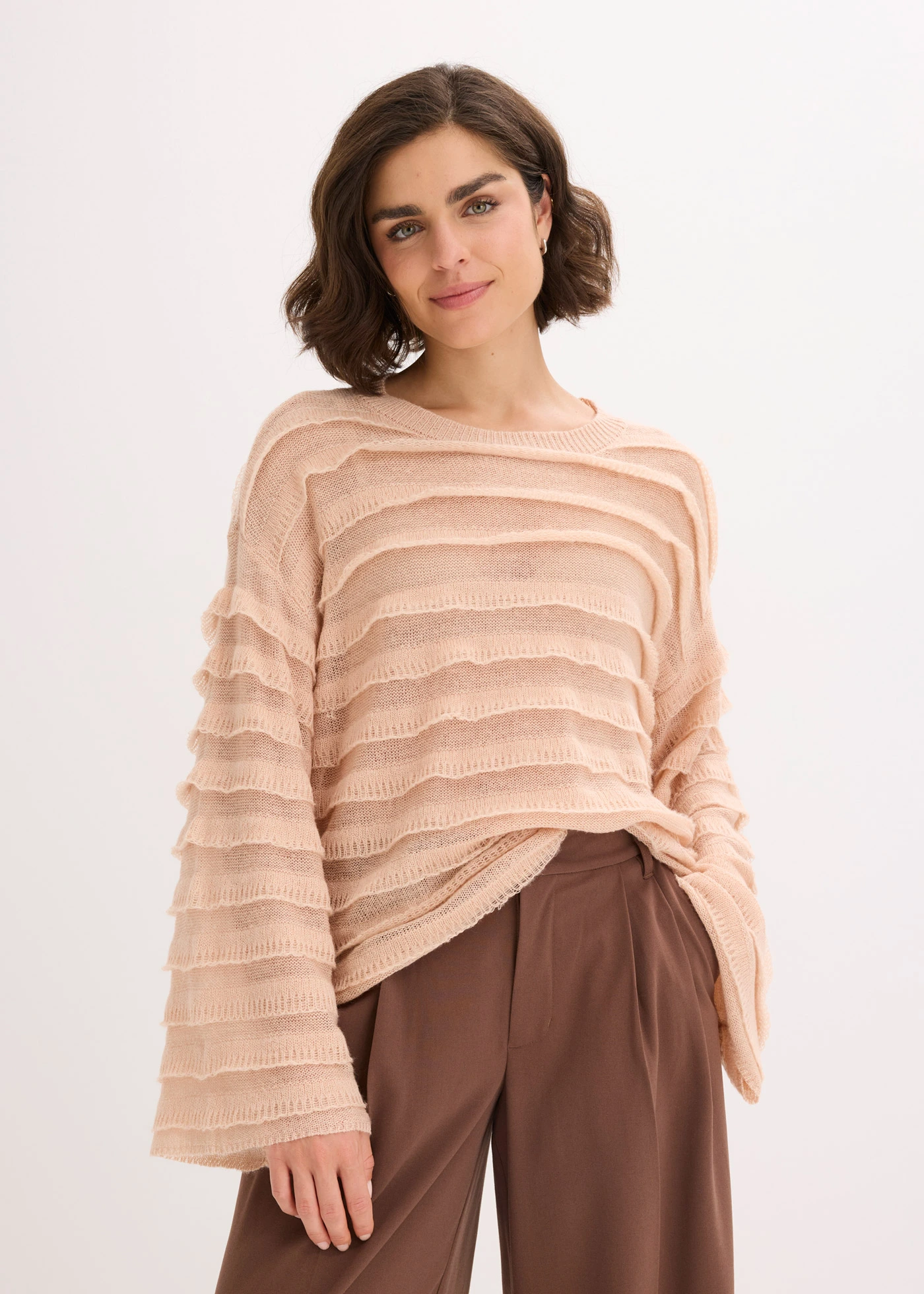 Oversized trui, semi-transparant • mat beige • bonprix online shop