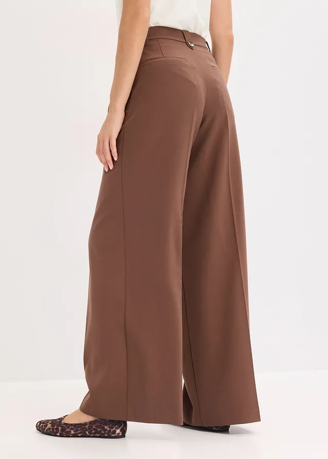 Pantalon fluide à pinces en viscose mélangée, Couleur: marron