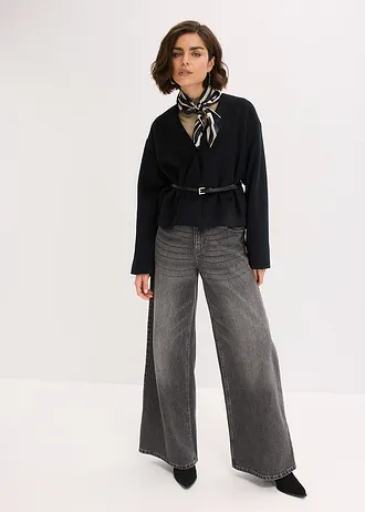 Oversize blejzr s páskem,vlněný vzhled, bez podšívky • černá • bonprix obchod