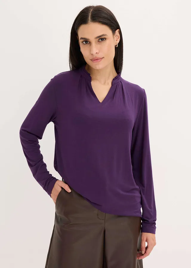 Shirt met opstaande kraag, Kleur: donkerpaars