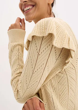 Ažurový pletený kabátek z bavlny • světle písková • bonprix obchod