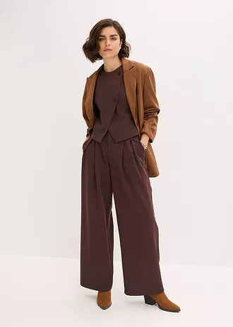 Pantalon à pinces avec taille élastiquée, Couleur: marron foncé