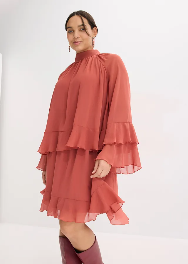 Robe en mousseline à volants, Couleur: brun marsala