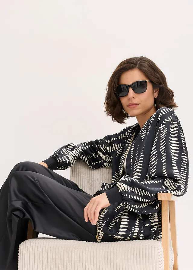 Blouson en satin fluide • noir/sable imprimé • product-page.page-title-suffix