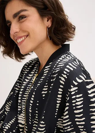 Blouson en satin fluide • noir-sable imprimé • Boutique bonprix