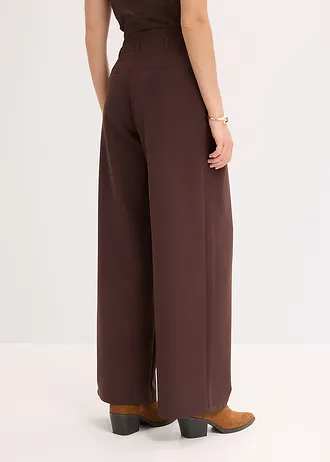 Pantalon à pinces avec taille élastiquée, Couleur: marron foncé
