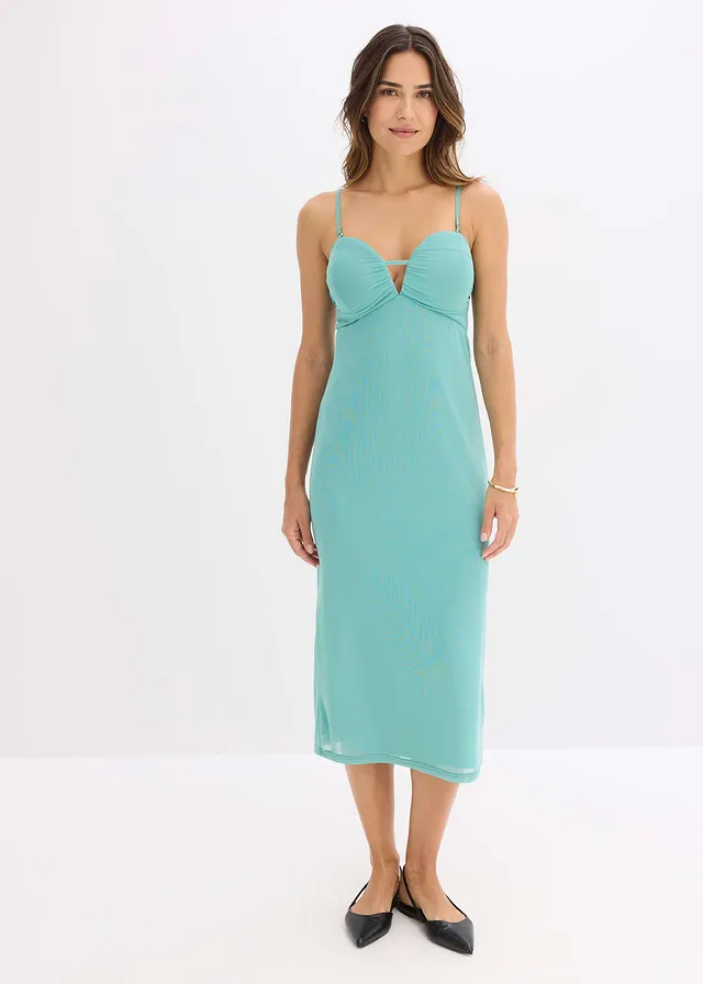 Robe longue au décolleté plongeant, Couleur: turquoise clair