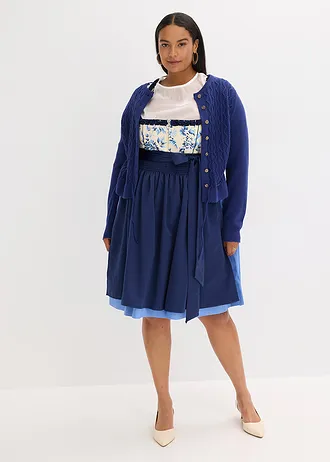 Kroj ve stylu dirndl s vyšívanou zástěrou (2dílná souprava), barva: tmavě modrá -béžová s květy