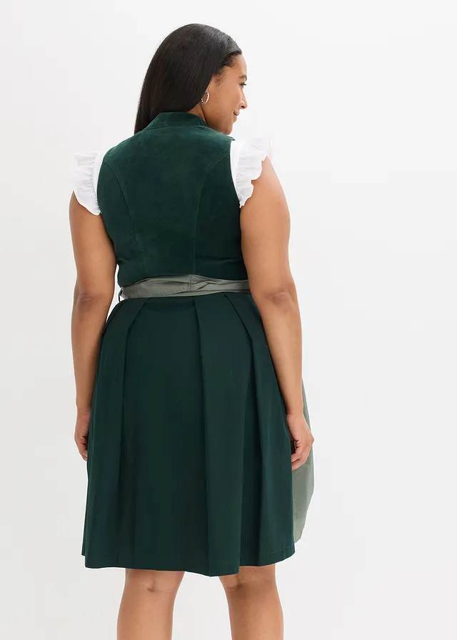 Dirndl met fluweel in midi lengte (2-dlg. set), Kleur: olijfgroen-olijfgroen