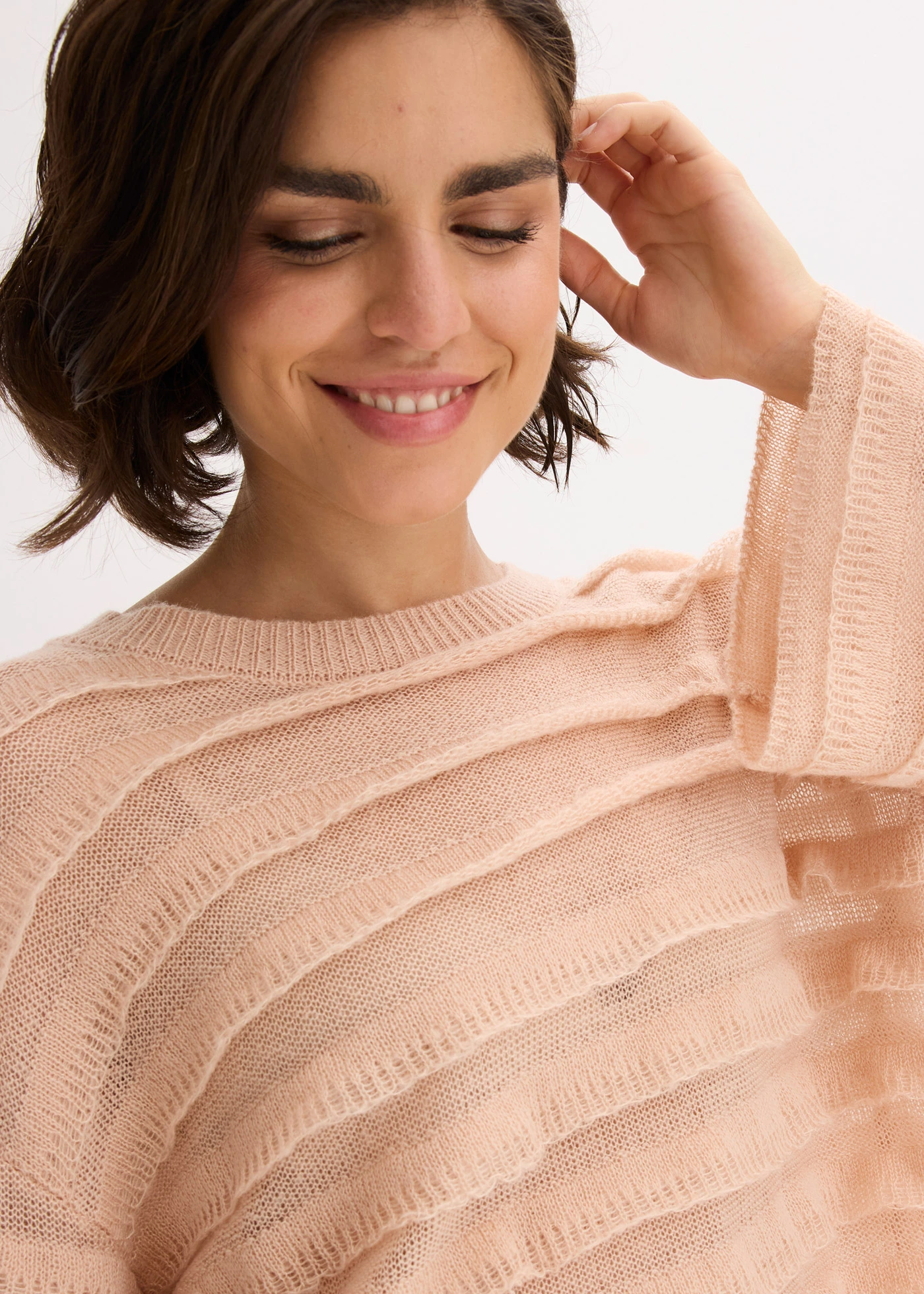 Oversized trui, semi-transparant • mat beige • bonprix online shop