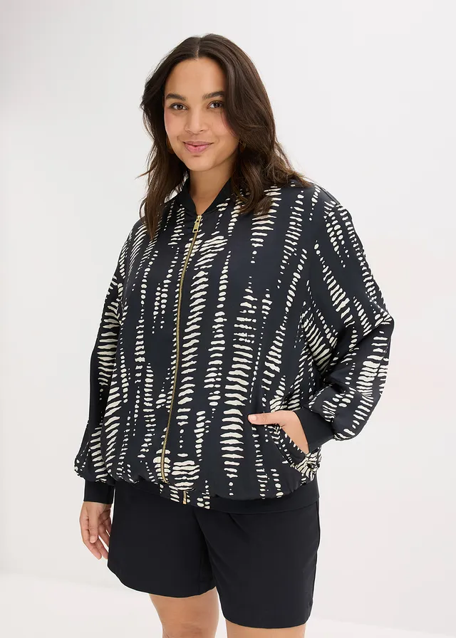 Blouson en satin fluide, Couleur: noir/sable imprimé