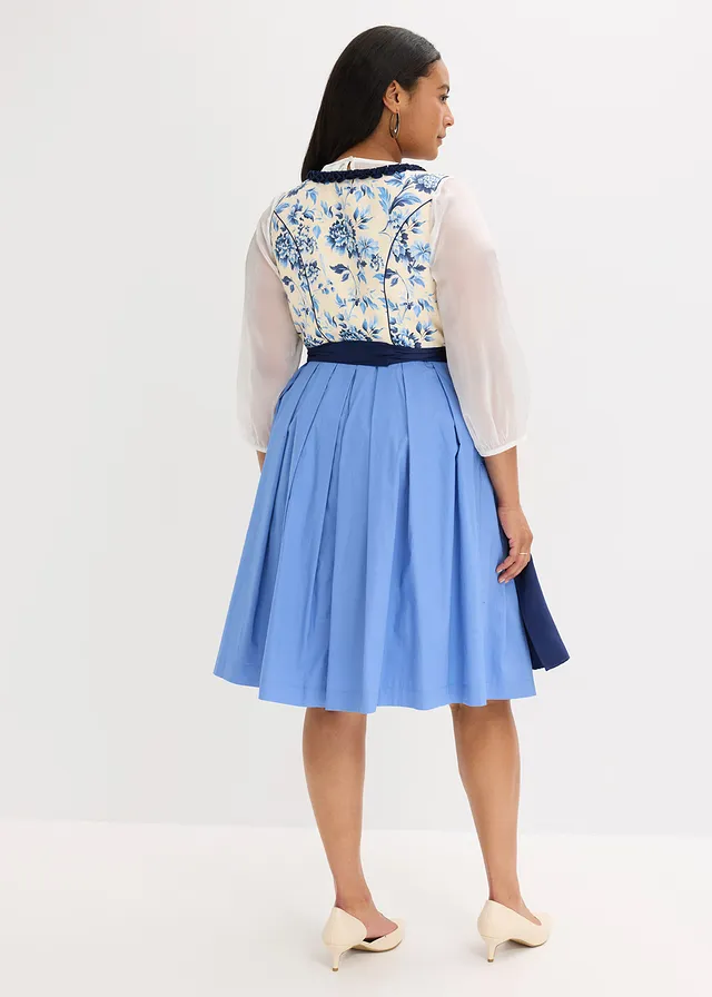 Dirndl avec tablier brodé (ens. 2 pces), Couleur: bleu foncé/beige à fleurs