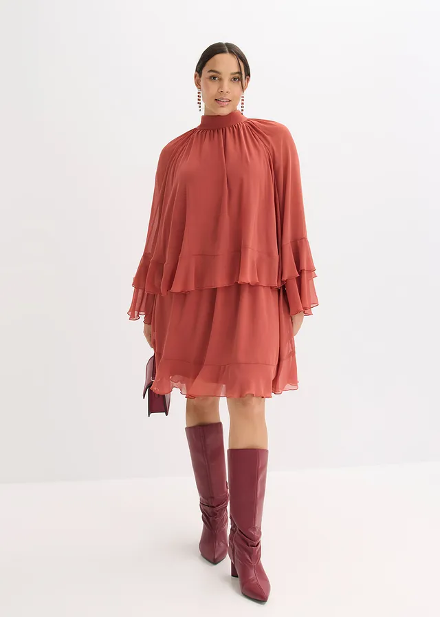 Robe en mousseline à volants, Couleur: brun marsala
