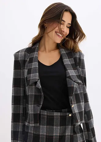 Krátký blejzr s ozdobným knoflíkem • šedá kostka • bonprix obchod