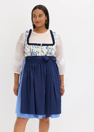 Kroj ve stylu dirndl s vyšívanou zástěrou (2dílná souprava), barva: tmavě modrá -béžová s květy