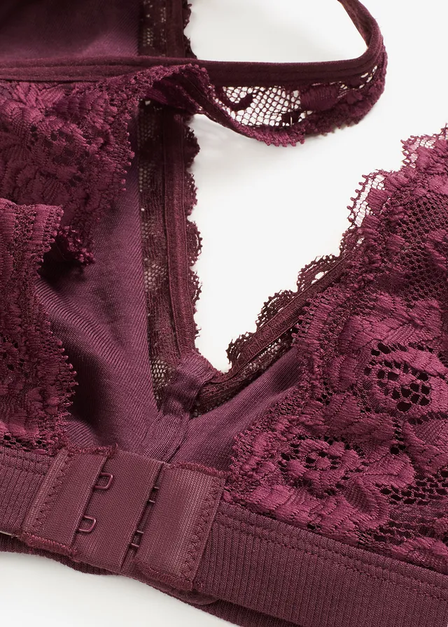 Geribde bralette met biologisch katoen en kant • wijnrood • product-page.page-title-suffix
