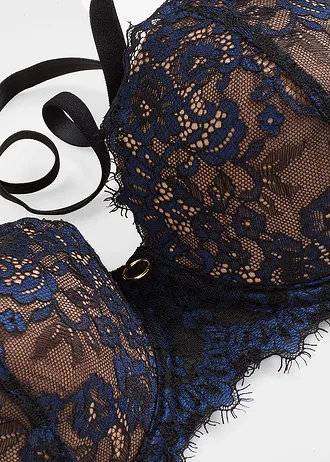 Balkonetová podprsenka z jemné krajky • černo-tmavě modrá • bonprix obchod