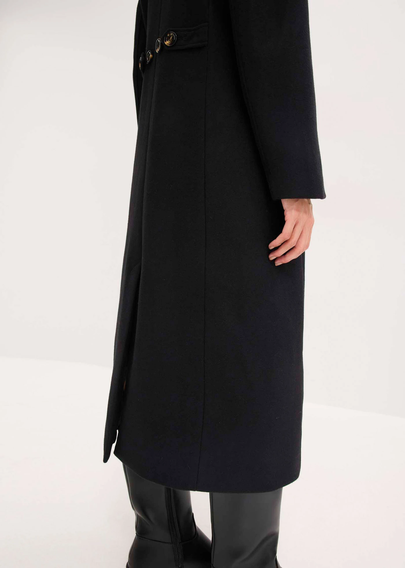 Kabát gyapjú hatású anyagból, maxi hosszban • fekete • bonprix áruház